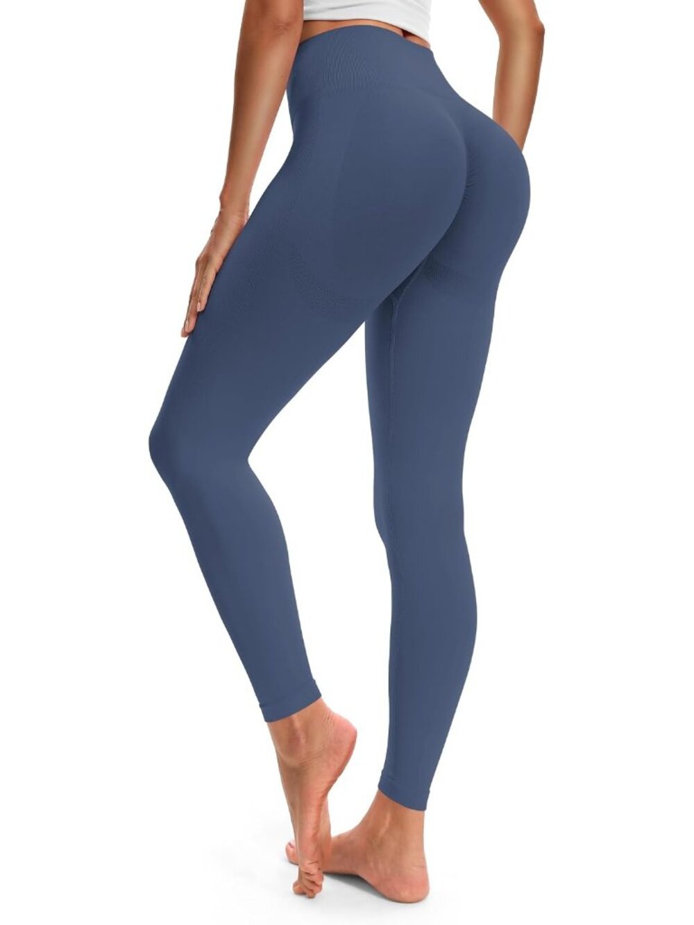 Women's Dark Blue Pull On High Waisted Seamless Yoga Workout Leggings Pants